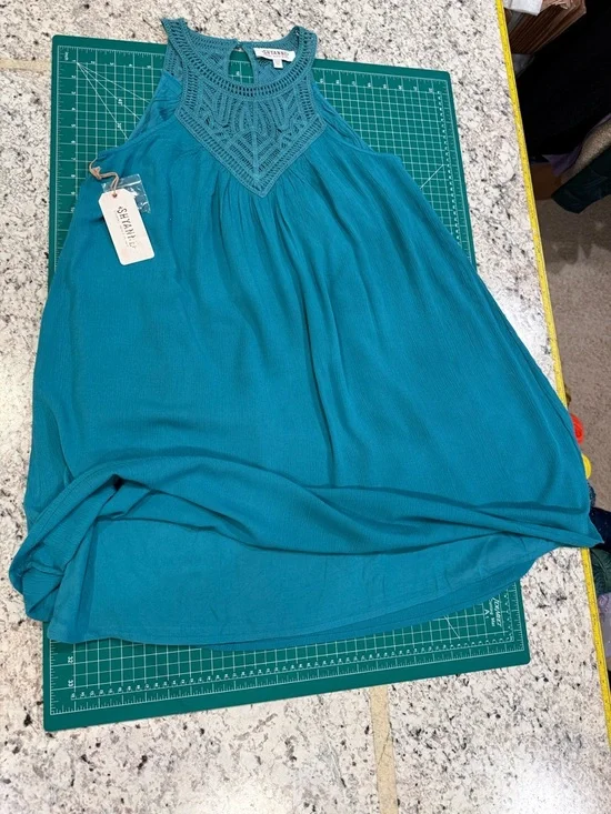 NWT Shyanne Teal Crochet Lace Yoke Boho Swing Dress M - Picture 10 of 10